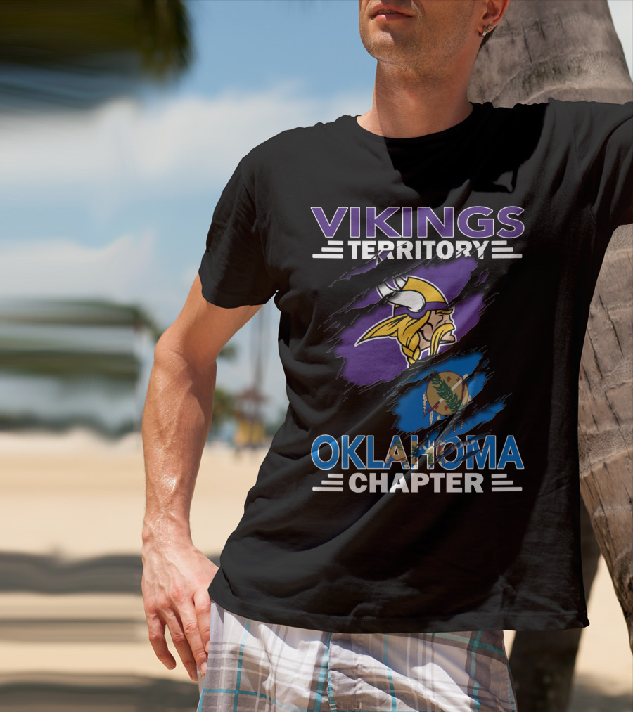 Vikings Territory Oklahoma Chapter With Minnesota Vikings Logo And Oklahoma State Flag T-Shirt