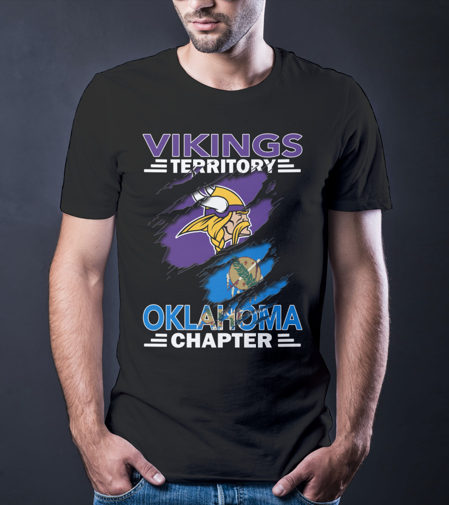 Vikings Territory Oklahoma Chapter With Minnesota Vikings Logo And Oklahoma State Flag T-Shirt