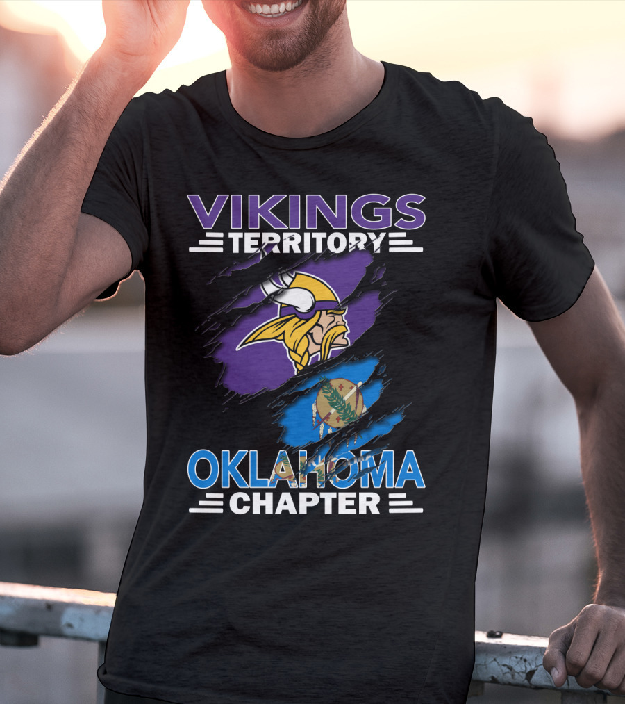 Vikings Territory Oklahoma Chapter With Minnesota Vikings Logo And Oklahoma State Flag T-Shirt