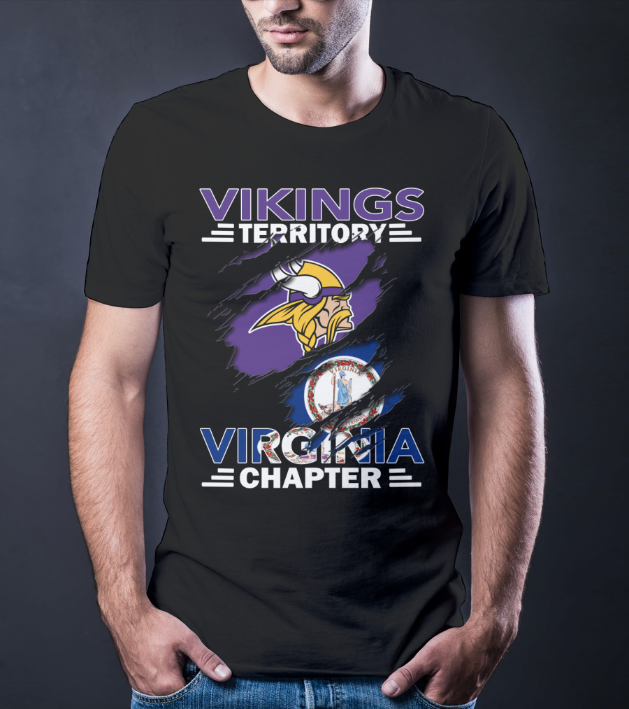 Vikings Territory Virginia Chapter Logo With State Flag Ripped Effect T-Shirt