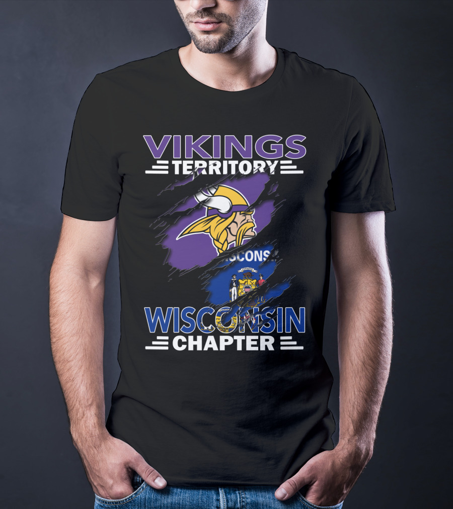 Vikings Territory Wisconsin Chapter Flag And Warrior Helmet T-Shirt