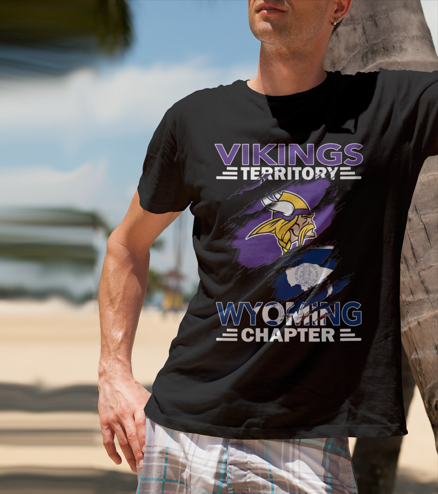 Vikings Territory Wyoming Chapter With Viking Helmet And Wyoming Flag Elements T-Shirt