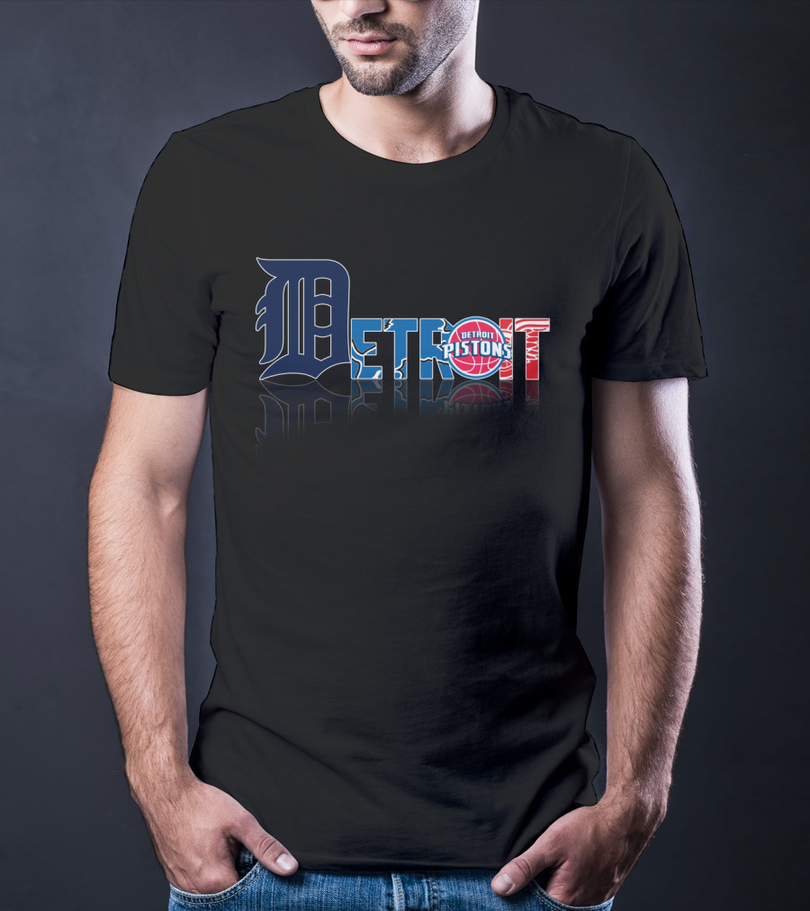 Detroit Pistons And Detroit Tigers Logo Style Fusion T-Shirt