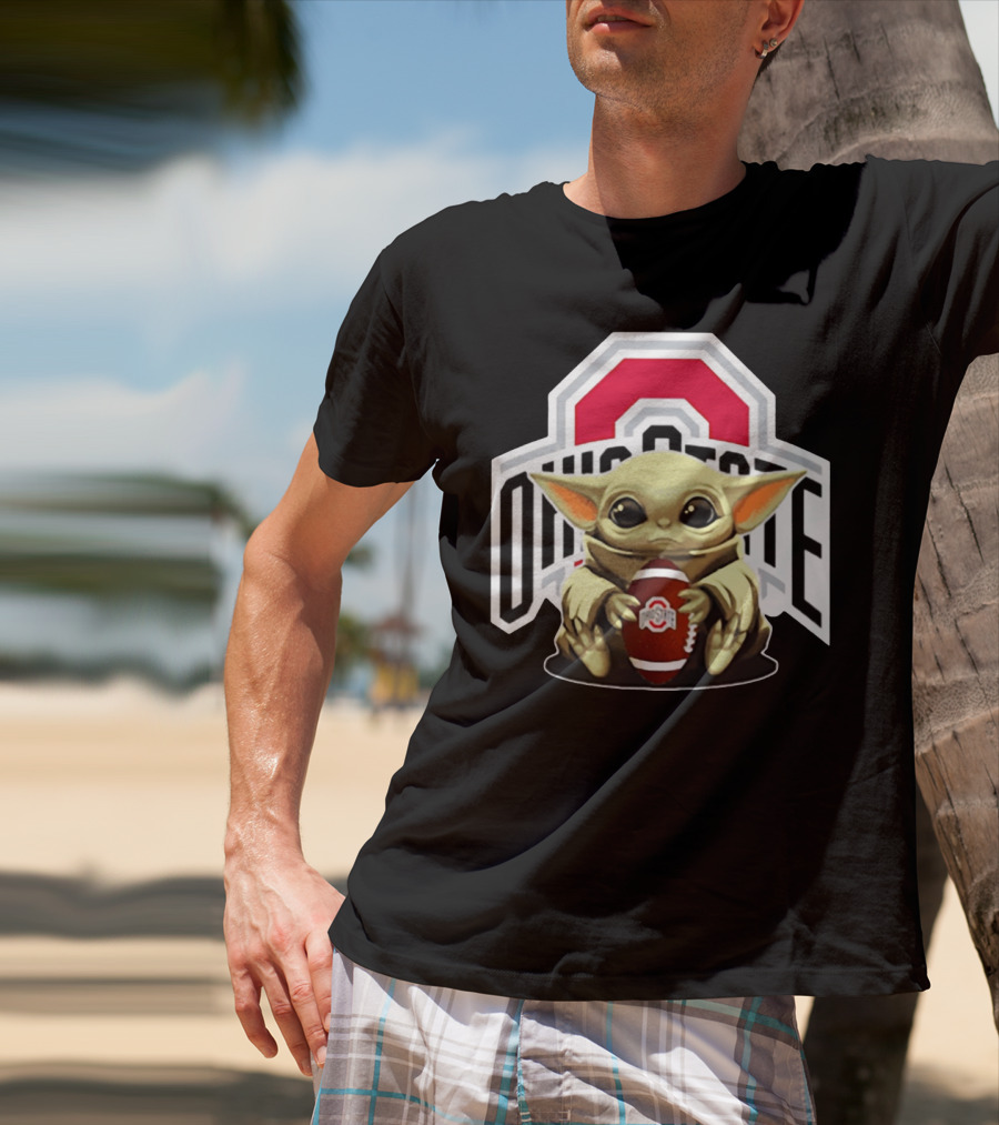 Baby Yoda Holding Ohio State Buckeyes Football T-Shirt