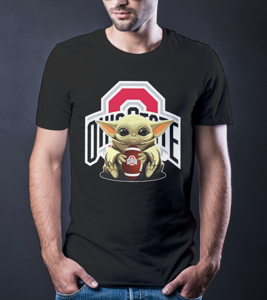Baby Yoda Holding Ohio State Buckeyes Football T-Shirt