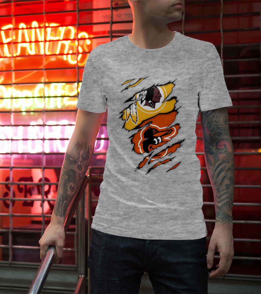Washington Redskins Baltimore Orioles Torn Logo Layers T-Shirt