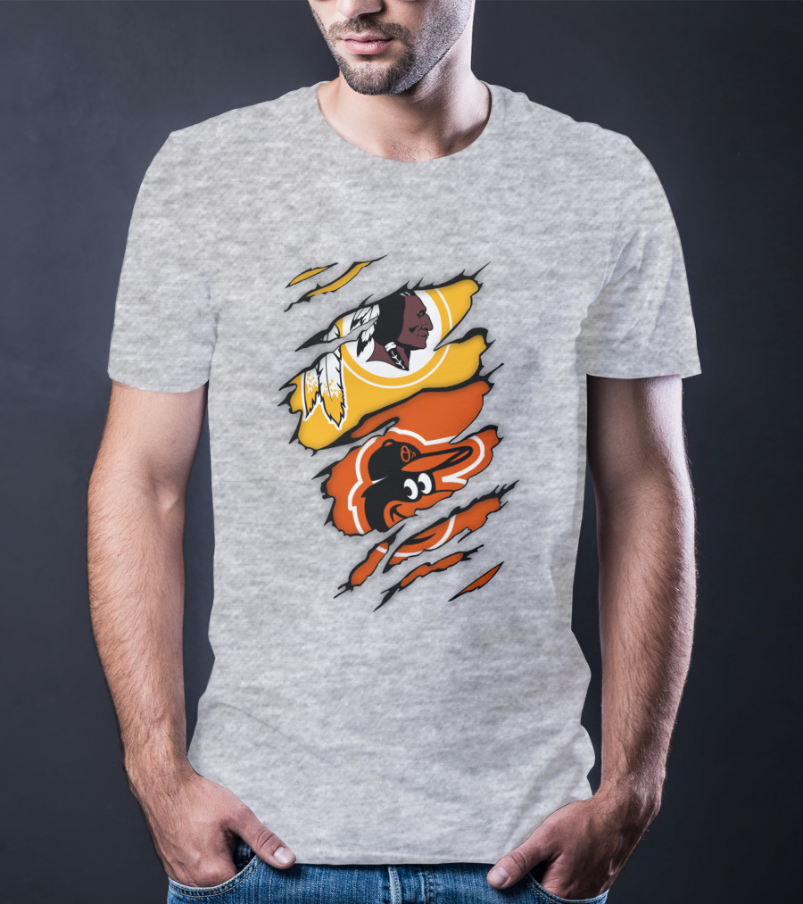 Washington Redskins Baltimore Orioles Torn Logo Layers T-Shirt