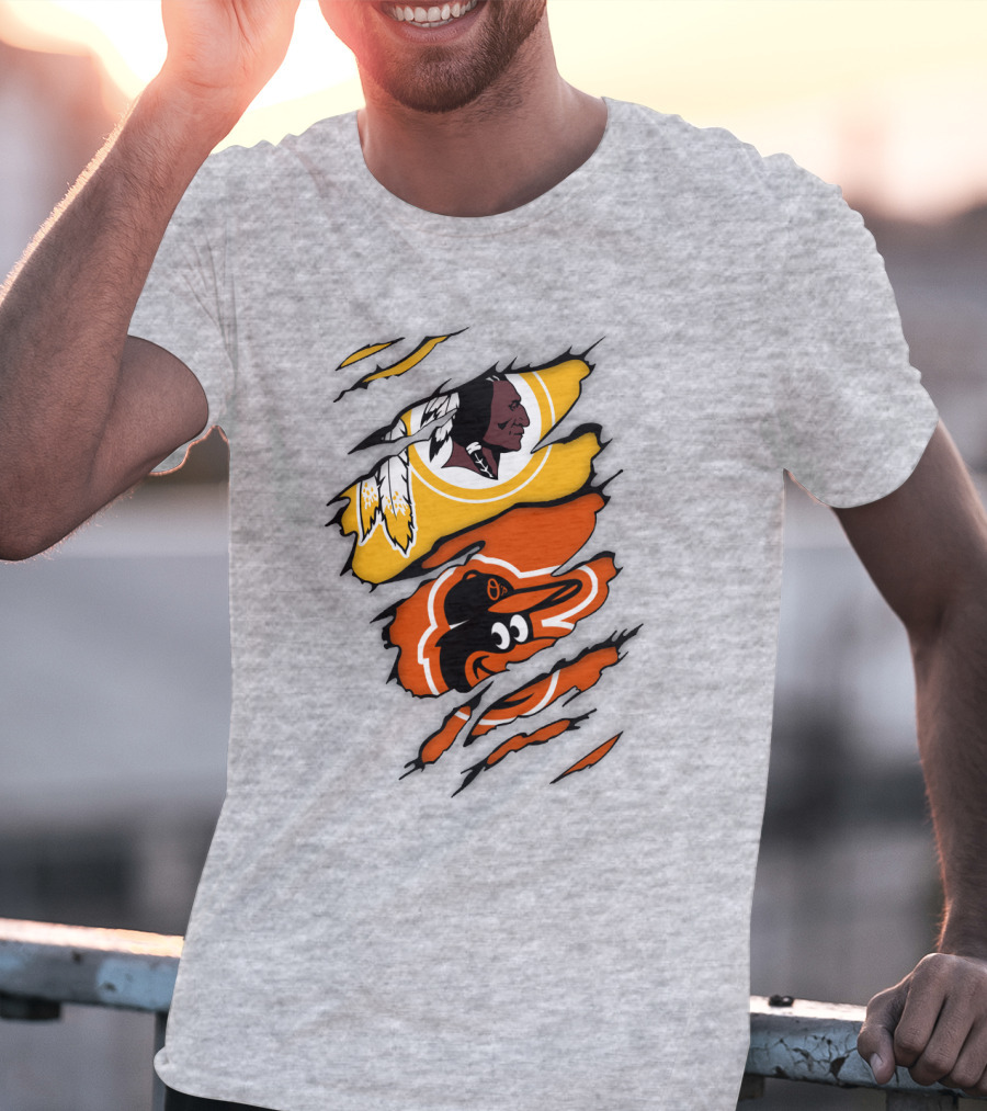 Washington Redskins Baltimore Orioles Torn Logo Layers T-Shirt