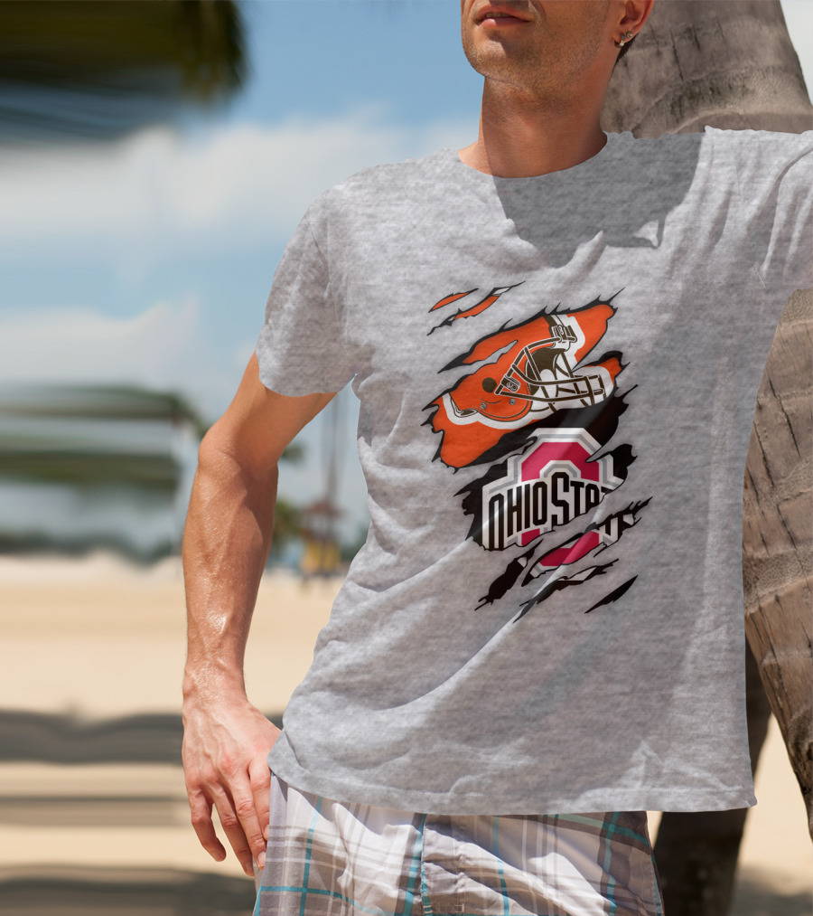 Ohio State Buckeyes Cleveland Browns Helmet Fusion T-Shirt