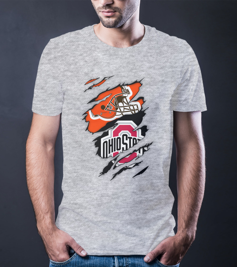 Ohio State Buckeyes Cleveland Browns Helmet Fusion T-Shirt