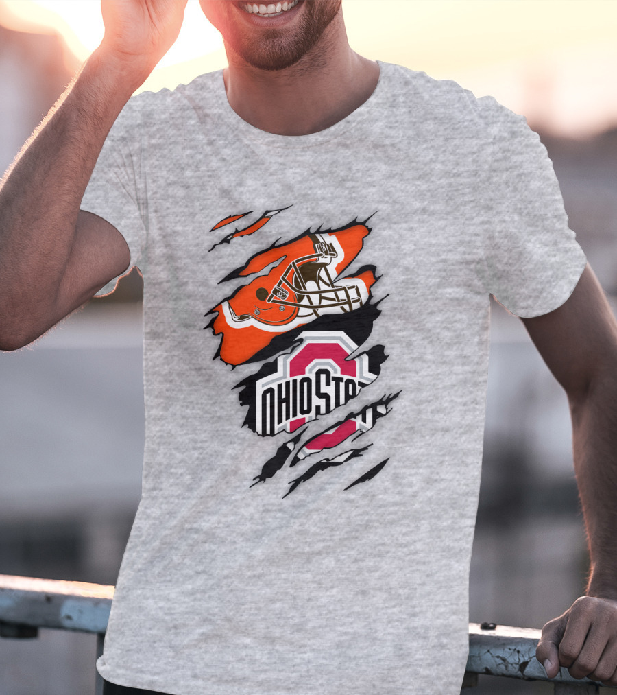 Ohio State Buckeyes Cleveland Browns Helmet Fusion T-Shirt