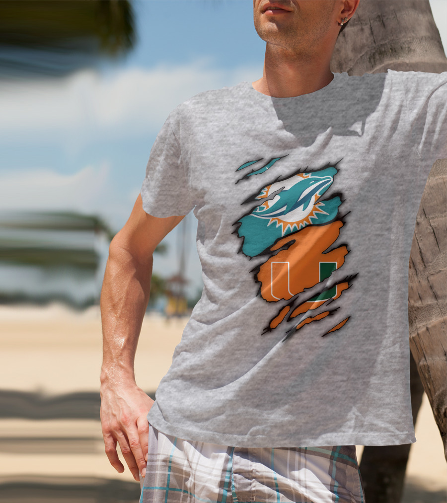 Miami Hurricanes Miami Dolphins Logo Design Claw Mark Style T-Shirt