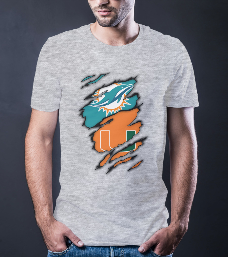 Miami Hurricanes Miami Dolphins Logo Design Claw Mark Style T-Shirt