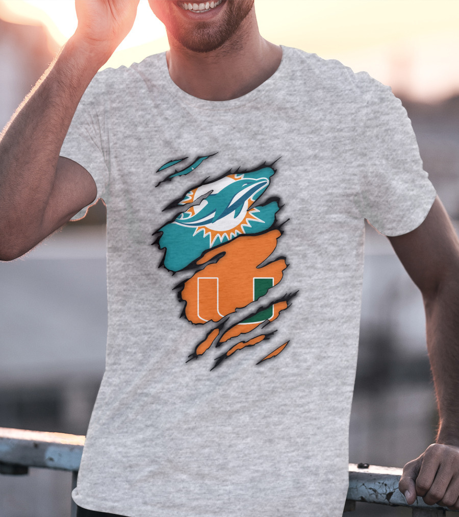 Miami Hurricanes Miami Dolphins Logo Design Claw Mark Style T-Shirt