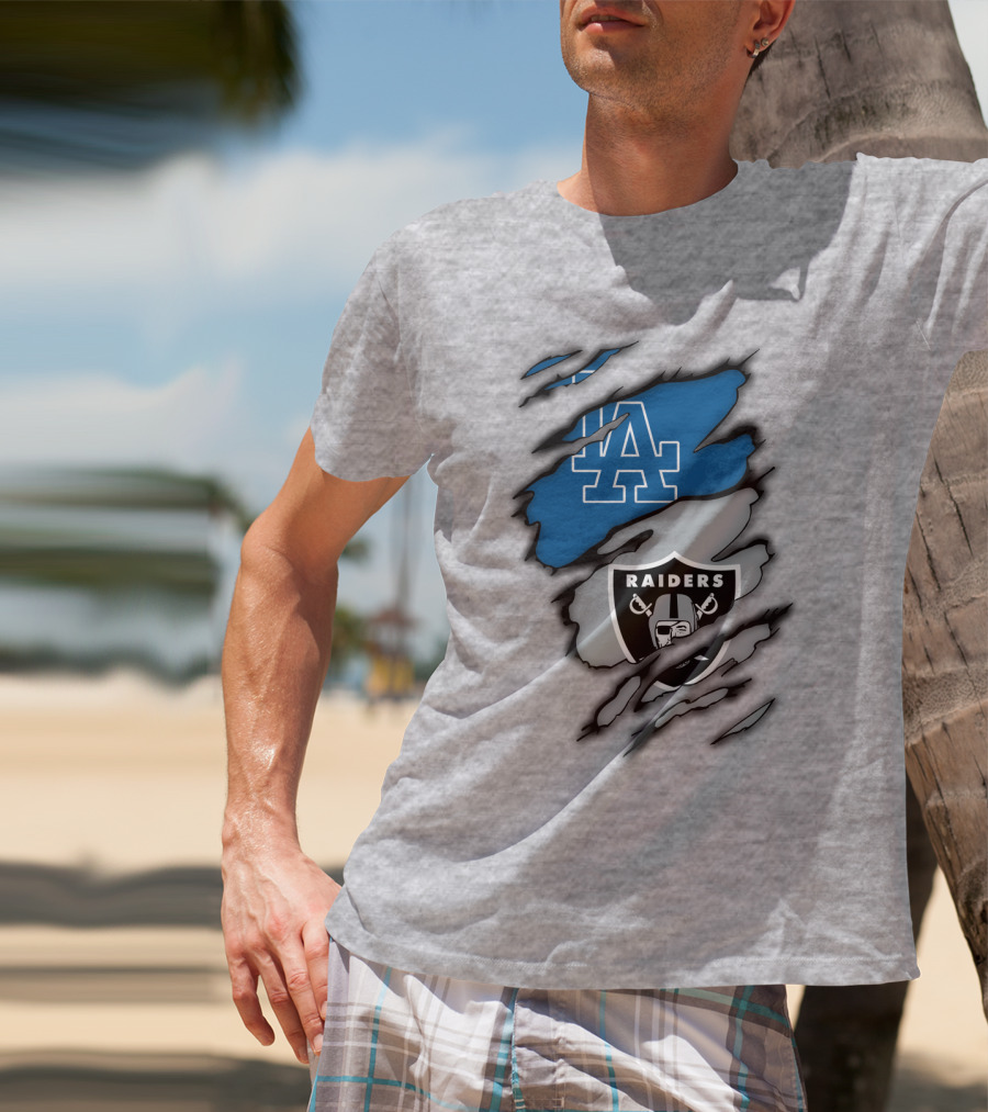 Los Angeles Dodgers Raiders Logo Mashup T-Shirt