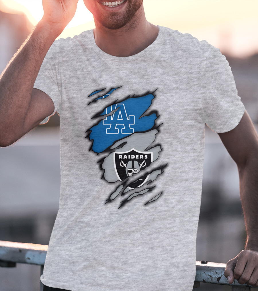 Los Angeles Dodgers Raiders Logo Mashup T-Shirt