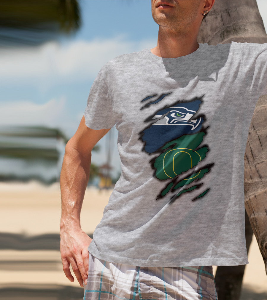 Seattle Seahawks Oregon Ducks Logo Fusion T-Shirt