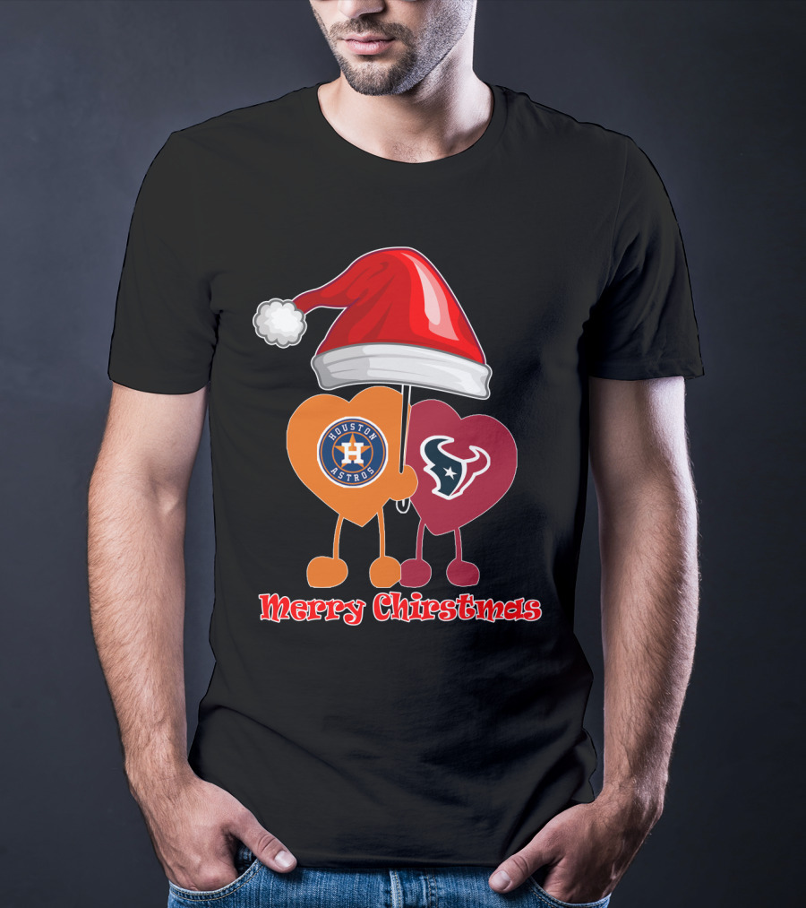 Houston Texans Houston Astros Merry Christmas Santa Hat T-Shirt