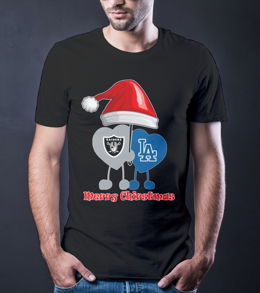 Merry Christmas Los Angeles Dodgers Oakland Raiders Santa Hat T-Shirt