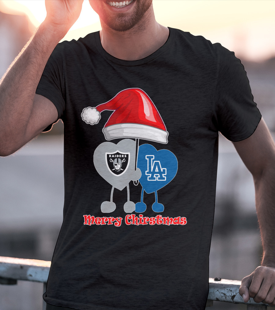 Merry Christmas Los Angeles Dodgers Oakland Raiders Santa Hat T-Shirt