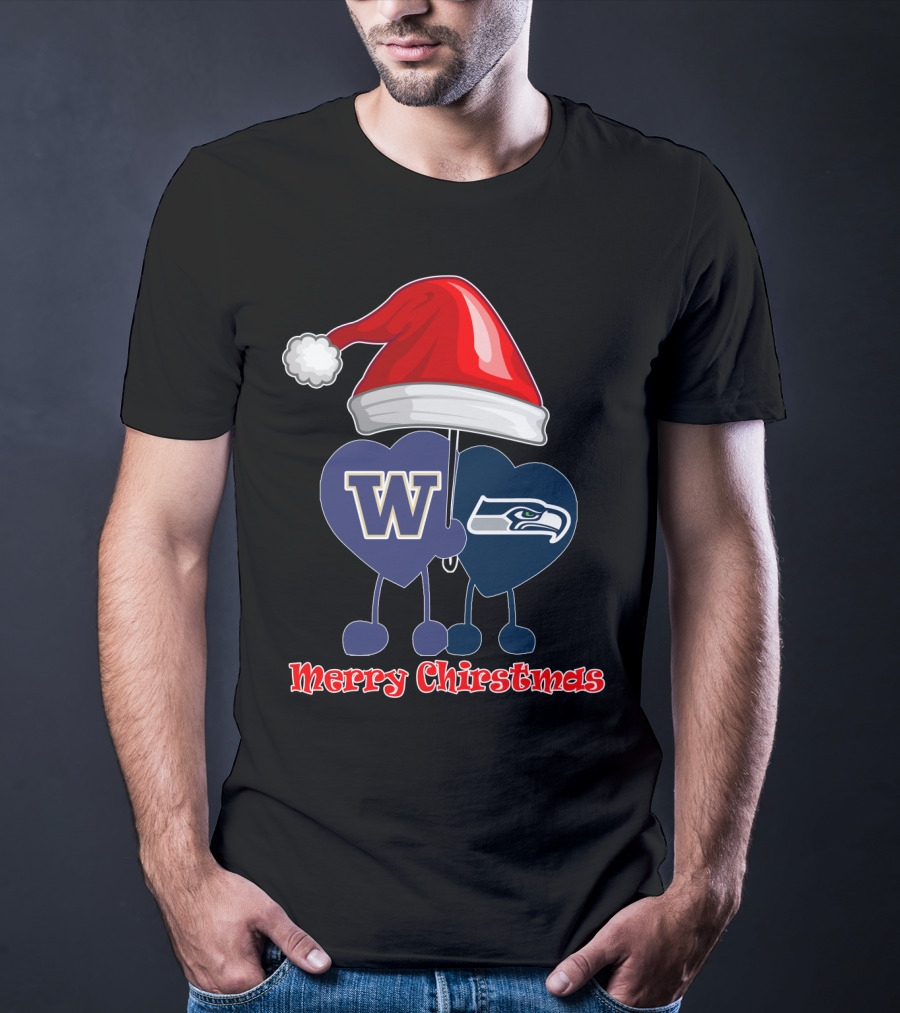 Merry Christmas Washington Seattle Seahawks W Festive Santa Hat T-Shirt