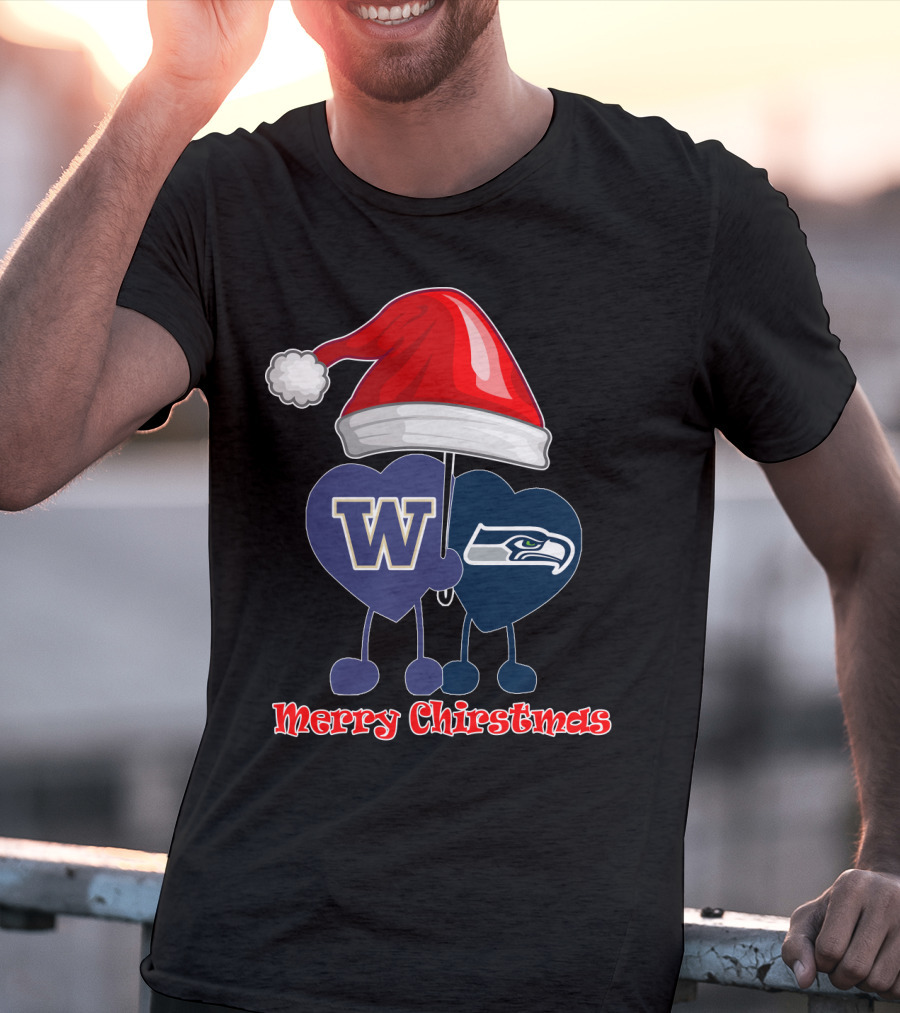 Merry Christmas Washington Seattle Seahawks W Festive Santa Hat T-Shirt