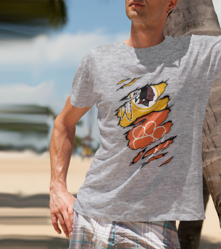 Washington Redskins Clemson Tigers Claw Marks Logo Art T-Shirt