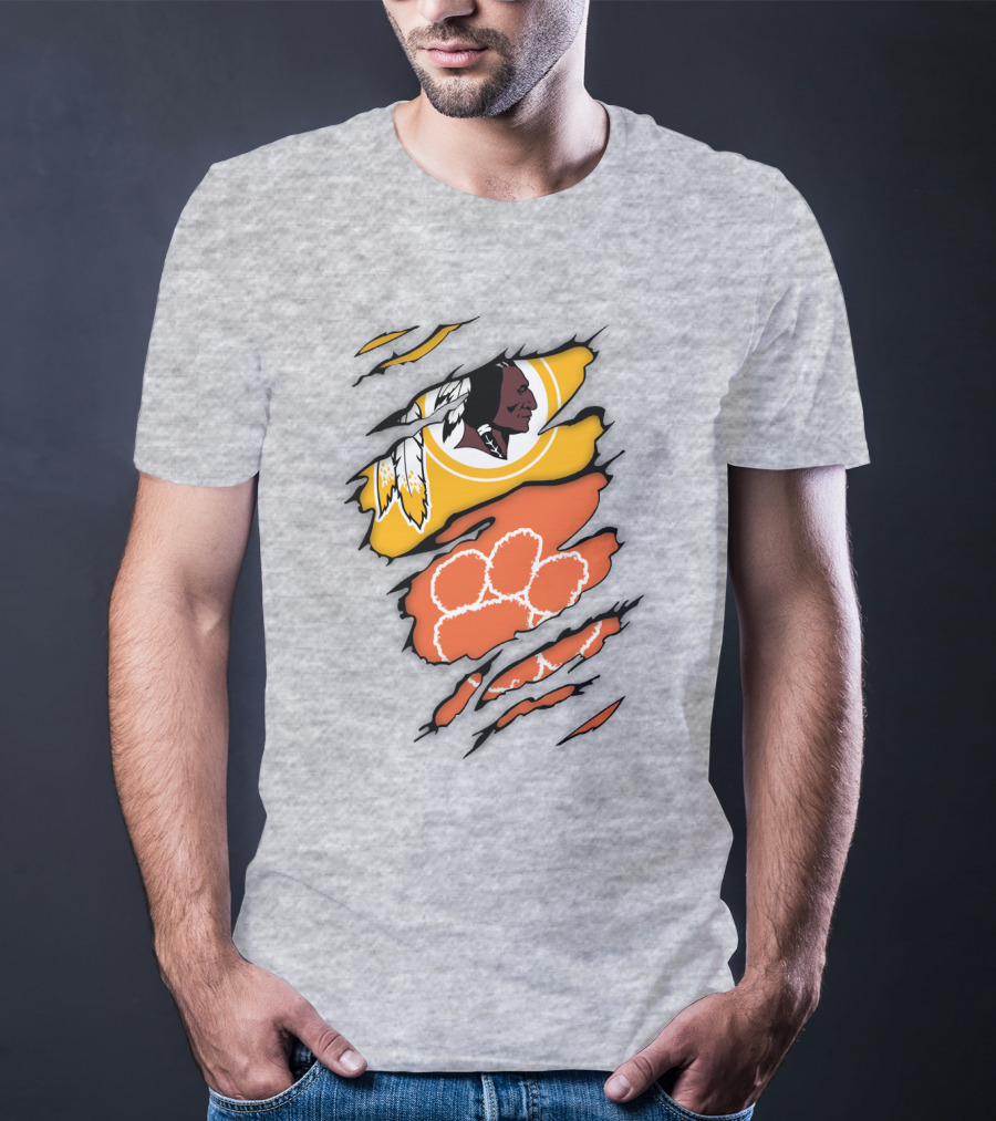 Washington Redskins Clemson Tigers Claw Marks Logo Art T-Shirt