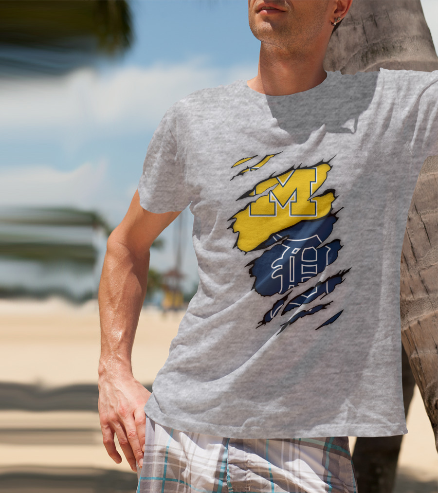 Michigan Wolverines Detroit Tigers Logo Claw Marks T-Shirt