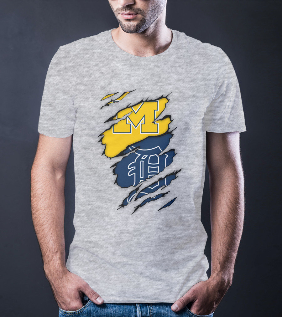 Michigan Wolverines Detroit Tigers Logo Claw Marks T-Shirt