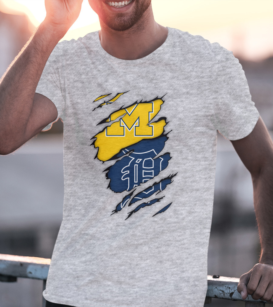 Michigan Wolverines Detroit Tigers Logo Claw Marks T-Shirt