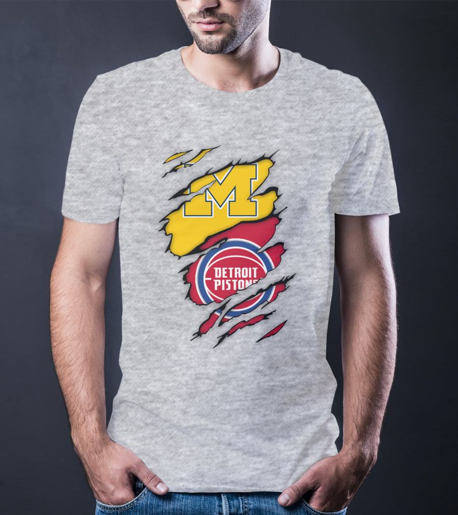 Detroit Pistons Michigan Wolverines Team Logo Mashup T-Shirt