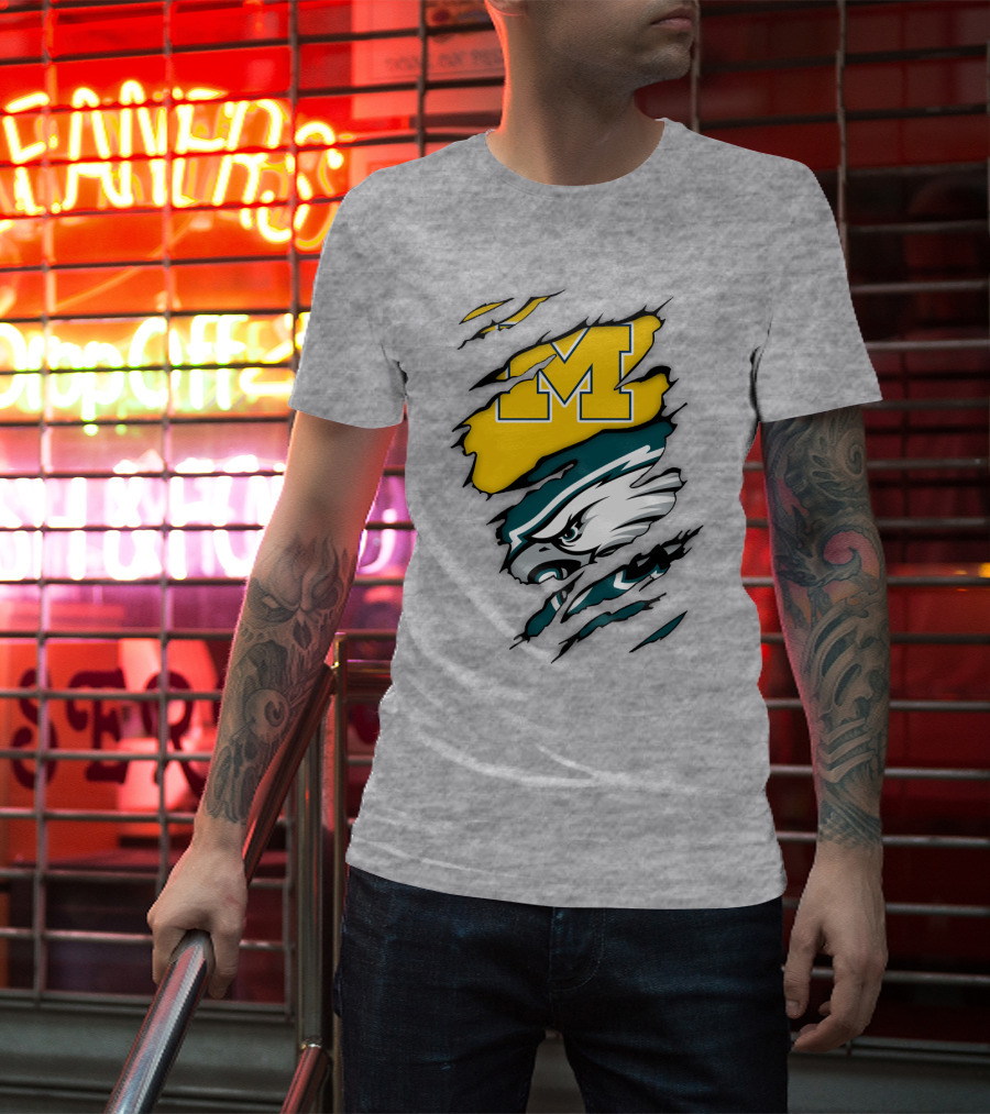 Philadelphia Eagles Michigan Wolverines Logo Combination T-Shirt