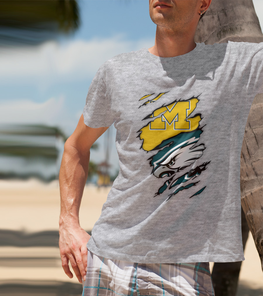 Philadelphia Eagles Michigan Wolverines Logo Combination T-Shirt