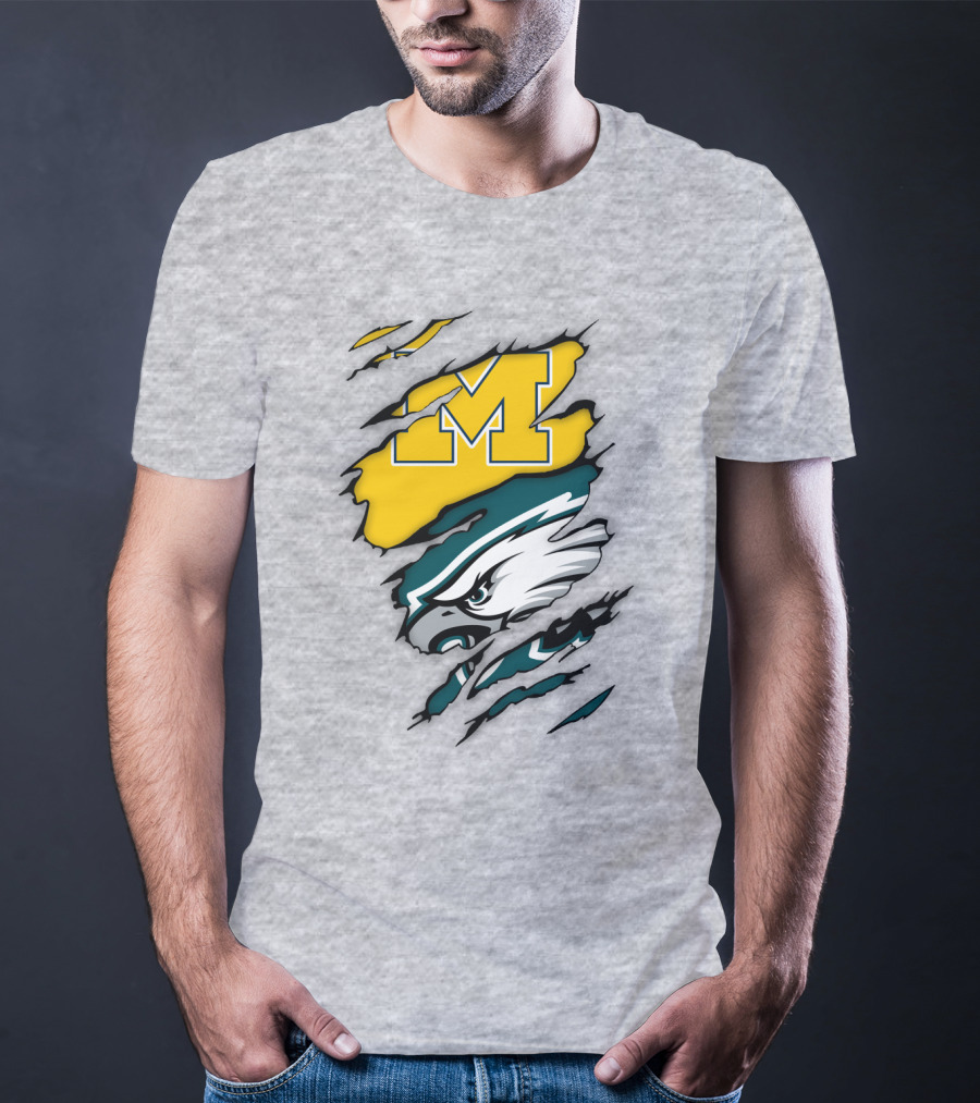 Philadelphia Eagles Michigan Wolverines Logo Combination T-Shirt