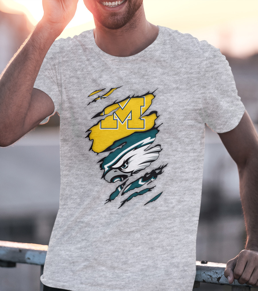 Philadelphia Eagles Michigan Wolverines Logo Combination T-Shirt
