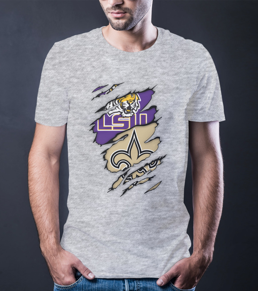 Lsu Tigers And New Orleans Saints Tearaway Tiger Fleur-De-Lis T-Shirt