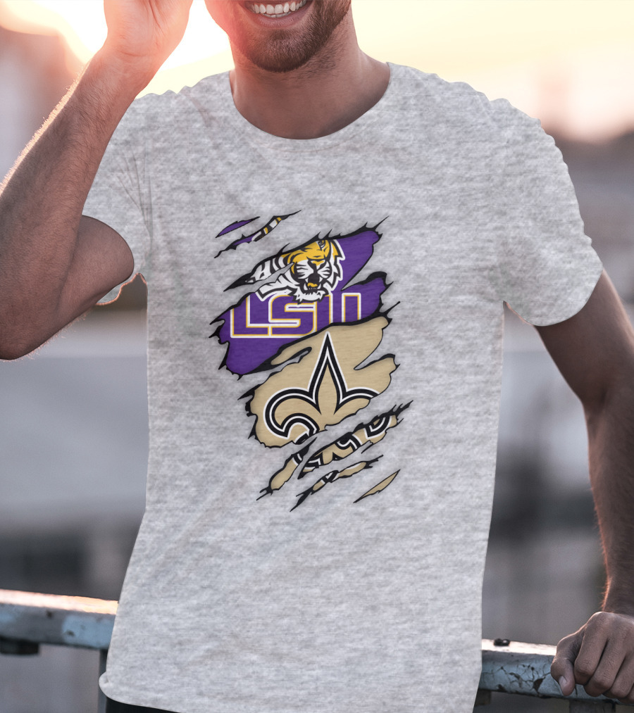 Lsu Tigers And New Orleans Saints Tearaway Tiger Fleur-De-Lis T-Shirt