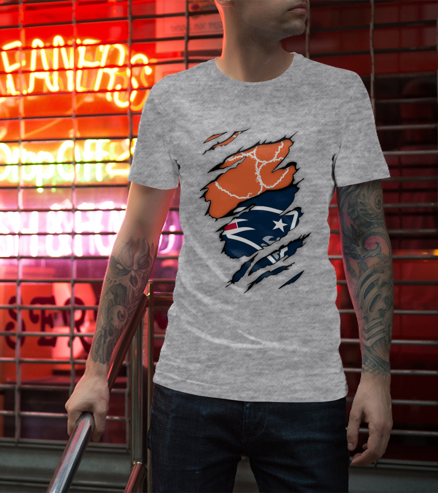 New England Patriots Clemson Football Claw Marks Logo Mashup T-Shirt