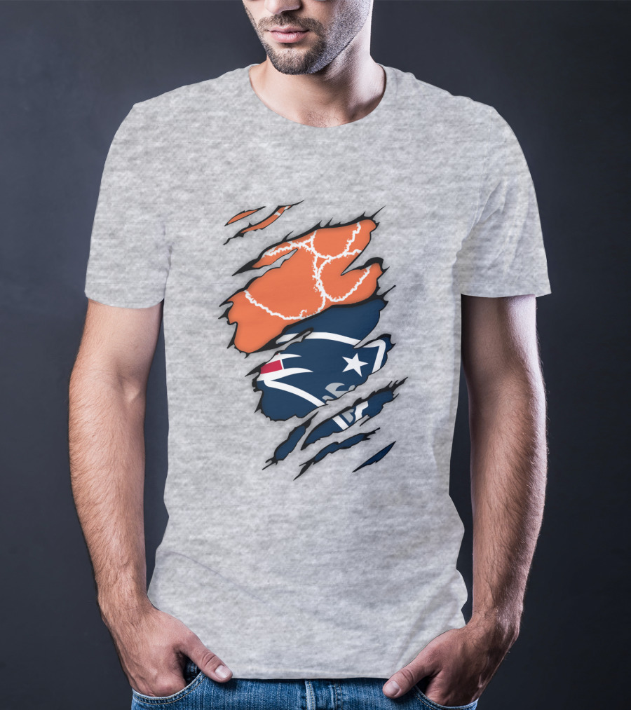 New England Patriots Clemson Football Claw Marks Logo Mashup T-Shirt
