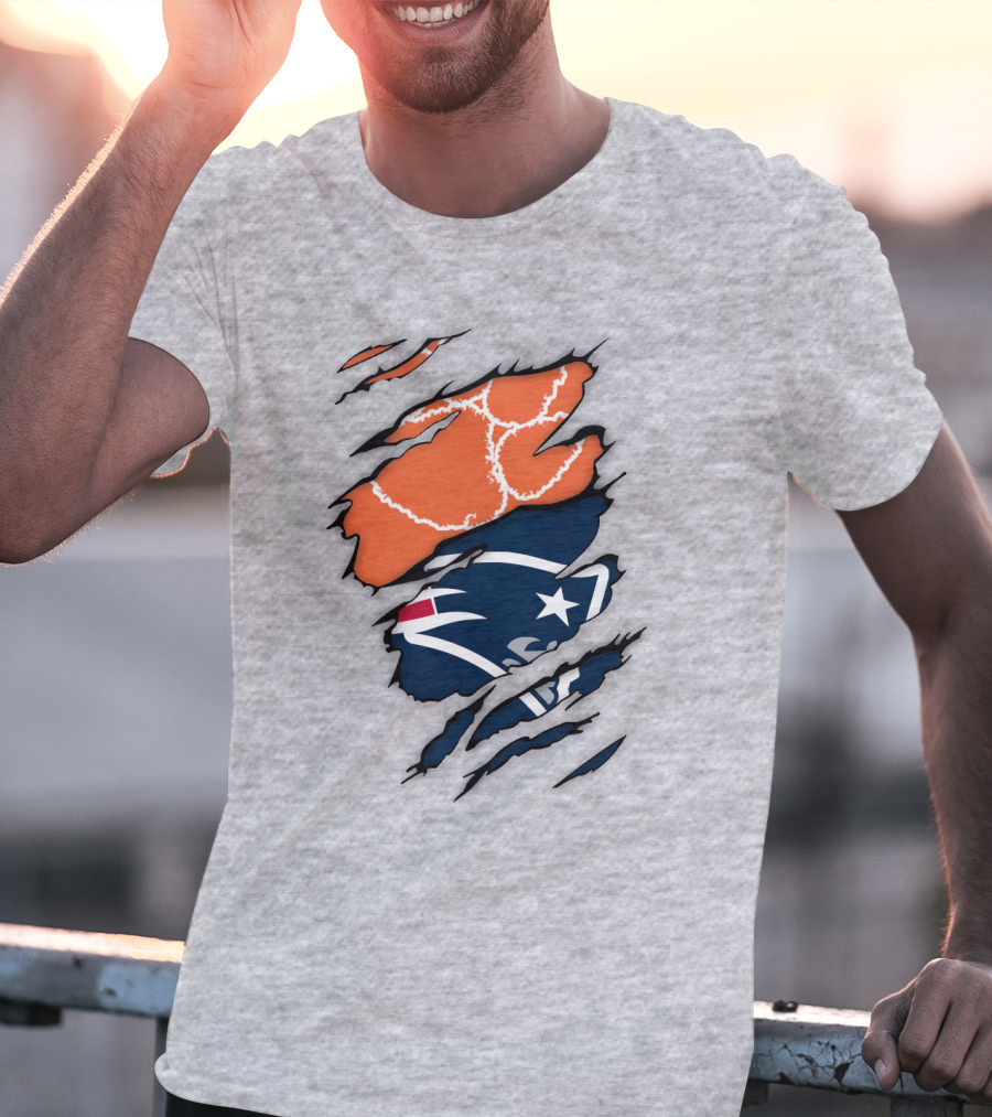 New England Patriots Clemson Football Claw Marks Logo Mashup T-Shirt