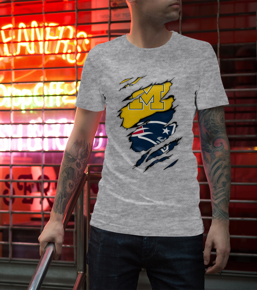 New England Patriots Michigan Wolverines Logo Blend T-Shirt