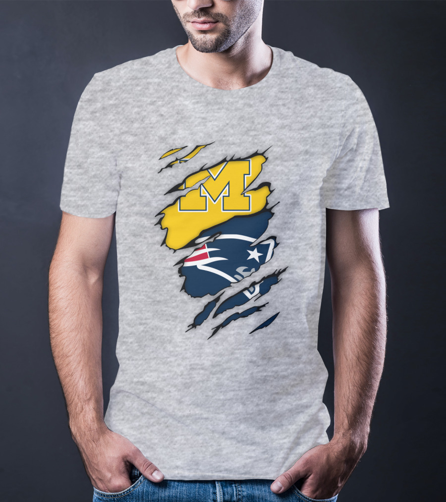 New England Patriots Michigan Wolverines Logo Blend T-Shirt