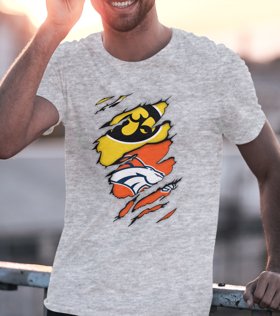 Iowa Hawkeyes Denver Broncos Fan Crossover T-Shirt