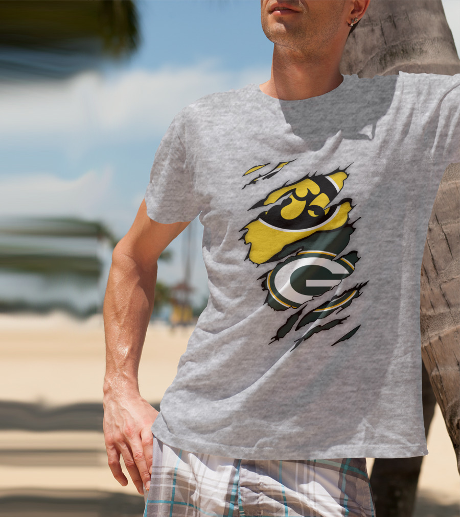Green Bay Packers Iowa Hawkeyes Team Spirit Logo Fusion T-Shirt