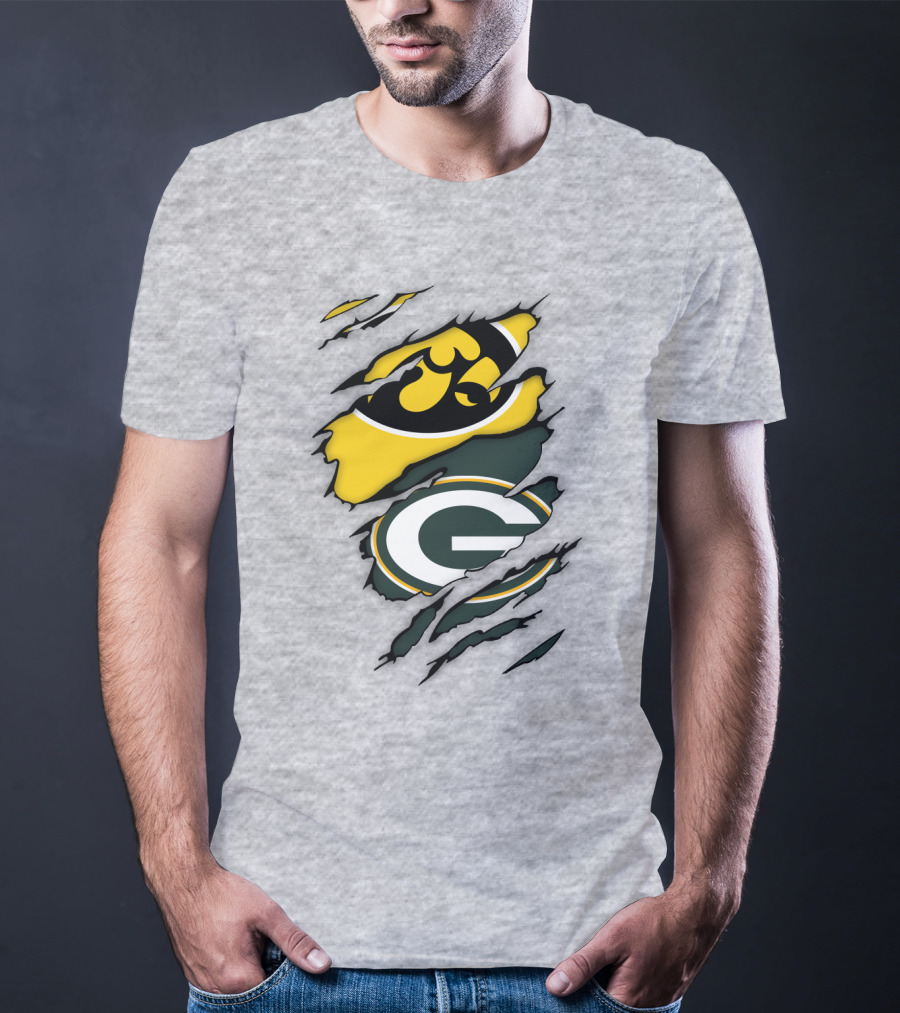 Green Bay Packers Iowa Hawkeyes Team Spirit Logo Fusion T-Shirt