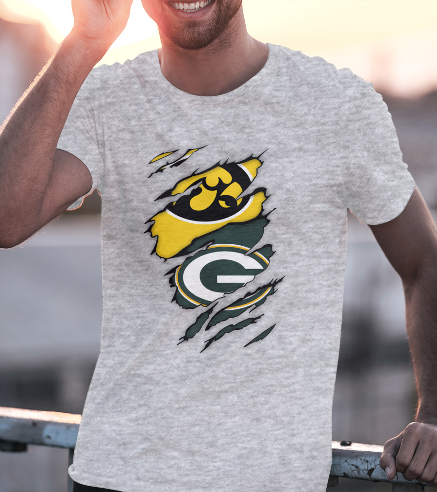 Green Bay Packers Iowa Hawkeyes Team Spirit Logo Fusion T-Shirt