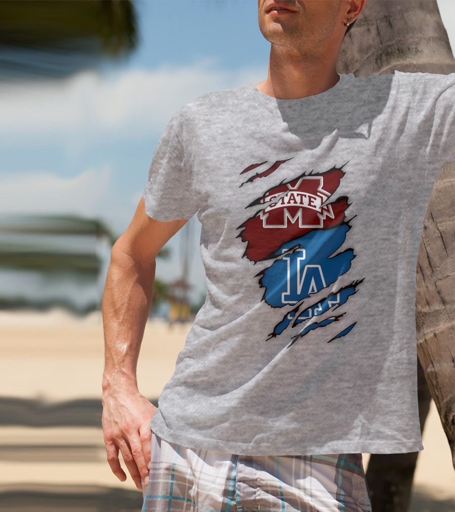 Los Angeles Dodgers LA Mississippi State MS State Torn Effect T-Shirt