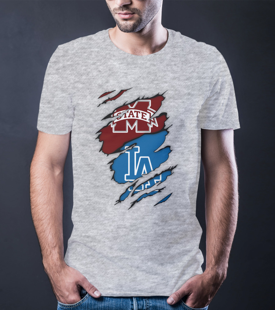 Los Angeles Dodgers LA Mississippi State MS State Torn Effect T-Shirt