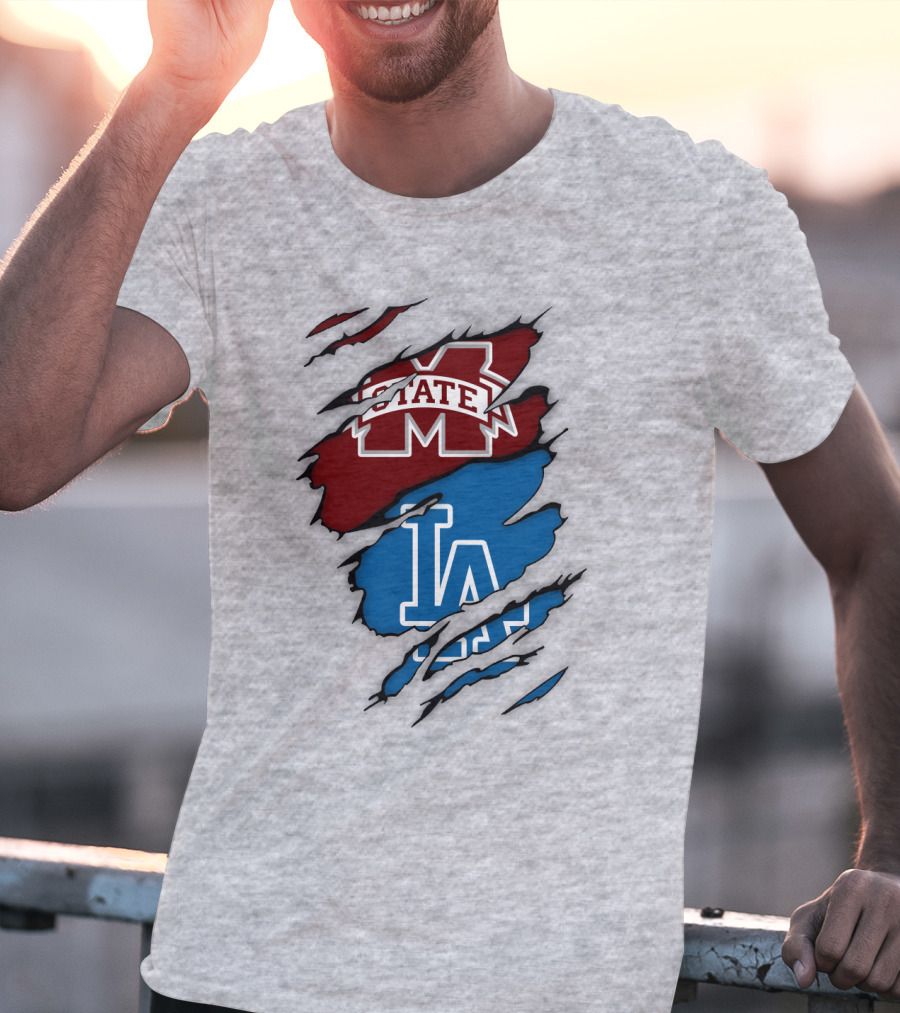 Los Angeles Dodgers LA Mississippi State MS State Torn Effect T-Shirt